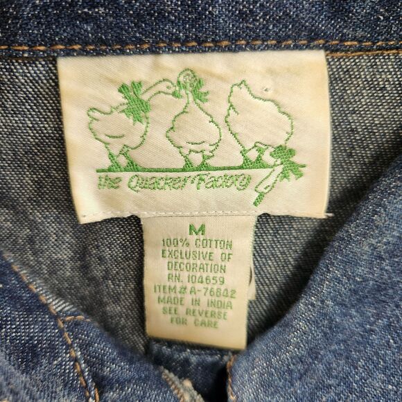 Quacker Factory Blue Denim Jacket Size M Fall Pumpkins Scarecrow Sunflowers - Picture 11 of 12